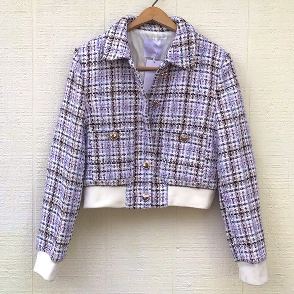 Mango Helen tweed heart button bomber jacket - Picture 2 of 16